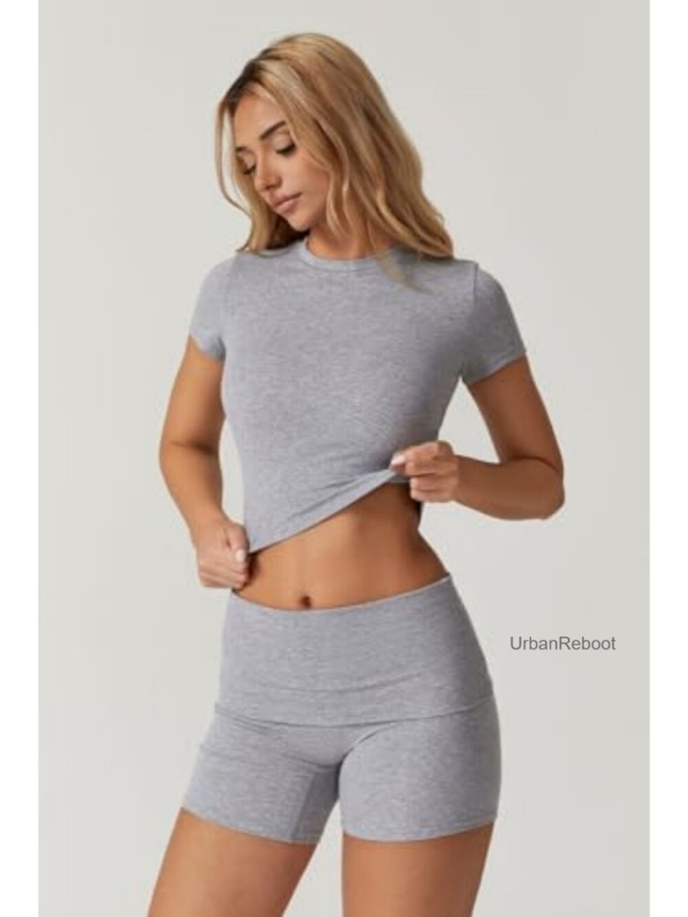 QINSEN 2-Piece Lounge Set - Crop Top & Foldover Shorts - Picture 3 of 6